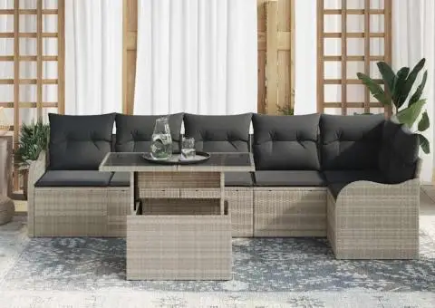 Set 7 piese canapele grădină cu perne gri deschis din ratan poli - 3/5