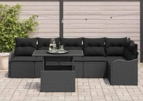 Set Canapea de Grădină Neagră cu 7 Piese și Perne din Poliratan - 3/5
