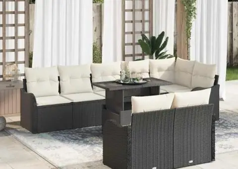 Set de canapea de grădină 9 piese cu perne Ratan Poliratan Negru - 1/5