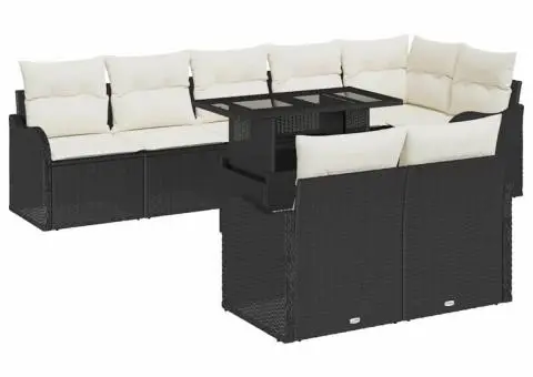 Set de canapea de grădină 9 piese cu perne Ratan Poliratan Negru - 2/5