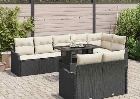 Set de canapea de grădină 9 piese cu perne Ratan Poliratan Negru - 3/5