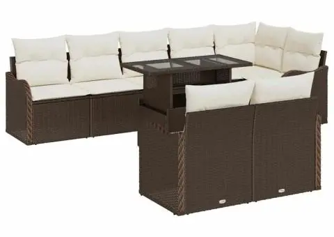 Set de canapea de grădină 9 piese cu perne maro poli ratan - 2/5