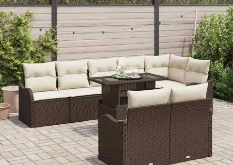 Set de canapea de grădină 9 piese cu perne maro poli ratan - 3/5