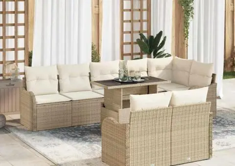 Set de Canapea Exterioară cu 9 Piese și Perne Bej din Ratan Poli - 1/5