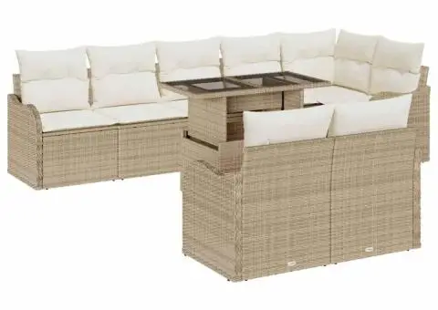 Set de Canapea Exterioară cu 9 Piese și Perne Bej din Ratan Poli - 2/5
