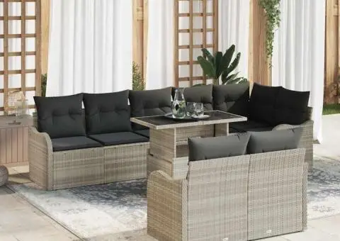 Set de sofa de grădină 9 piese cu perne gri deschis din poli ratan - 1/5