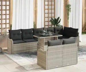 Set de sofa de grădină 9 piese cu perne gri deschis din poli ratan