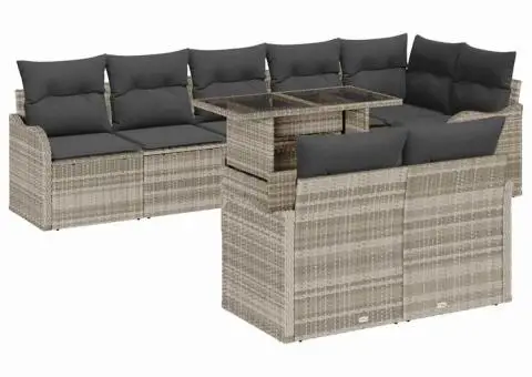Set de sofa de grădină 9 piese cu perne gri deschis din poli ratan - 2/5