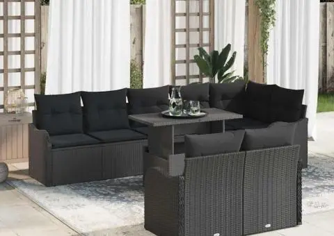 Set de canapea pentru grădină cu 9 piese și perne negre din ratan poli - 1/5