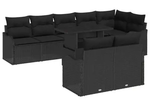 Set de canapea pentru grădină cu 9 piese și perne negre din ratan poli - 2/5