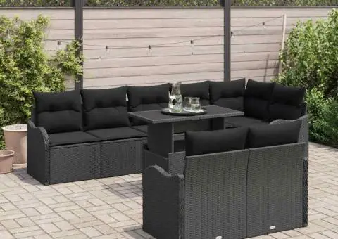 Set de canapea pentru grădină cu 9 piese și perne negre din ratan poli - 3/5