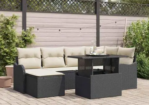 Set de sofa de grădină cu perne poliratan negru - 1/5