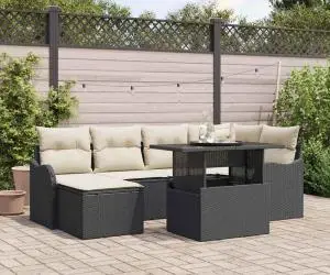 Set de sofa de grădină cu perne poliratan negru