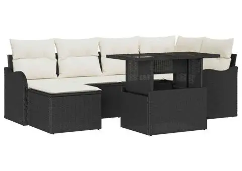 Set de sofa de grădină cu perne poliratan negru - 2/5