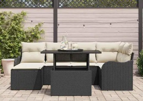 Set de sofa de grădină cu perne poliratan negru - 3/5