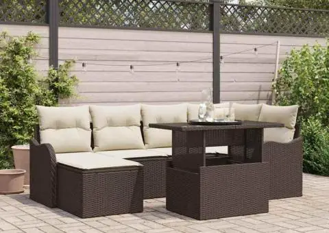 Set de canapea de grădină cu perne Ratan poli maro - 1/5