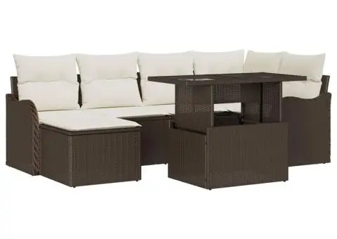 Set de canapea de grădină cu perne Ratan poli maro - 2/5