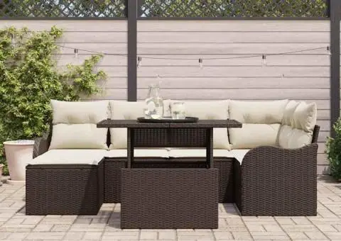 Set de canapea de grădină cu perne Ratan poli maro - 3/5