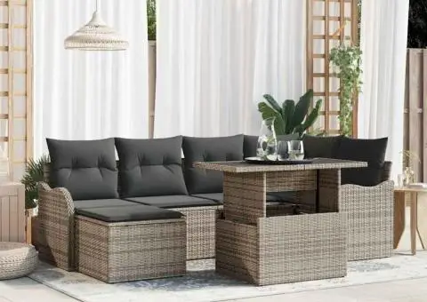 Set de canapea de grădină cu perne din ratan poli gri - 1/5