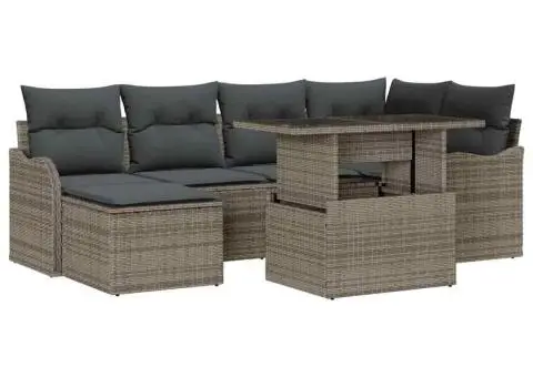 Set de canapea de grădină cu perne din ratan poli gri - 2/5