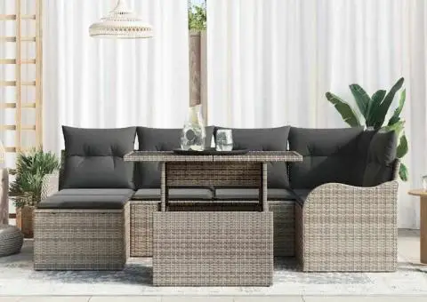 Set de canapea de grădină cu perne din ratan poli gri - 3/5