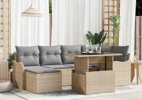 Set Canapea Grădină cu Perne Bej Ratan Poli - 1/5