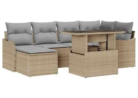 Set Canapea Grădină cu Perne Bej Ratan Poli - 2/5