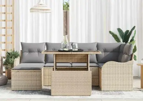 Set Canapea Grădină cu Perne Bej Ratan Poli - 3/5