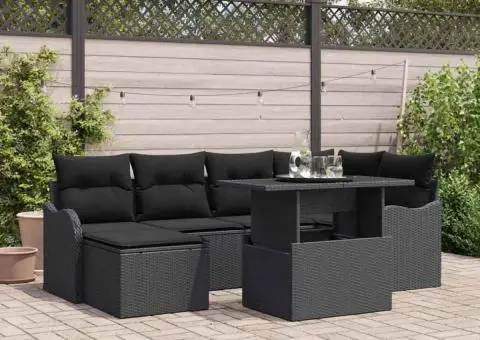 Set de canapele pentru grădină cu perne din poliratan negru - 1/5