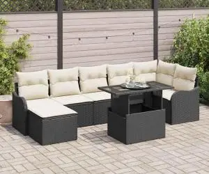 Set canapea grădină 8 piese cu perne Negru Ratan Polimer