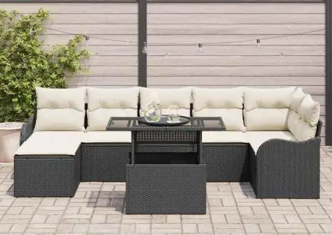 Set canapea grădină 8 piese cu perne Negru Ratan Polimer - 3/5