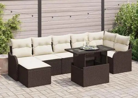 Set de 8 Piese de Sofa pentru Grădină cu Pernuțe Maro Ratan Poli - 1/5