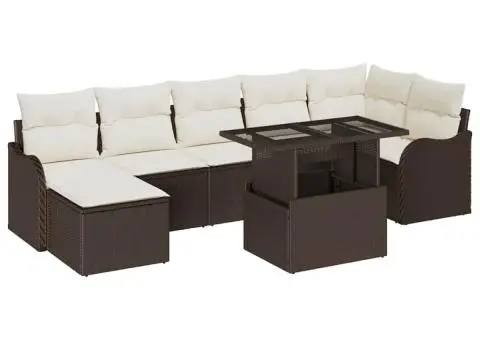 Set de 8 Piese de Sofa pentru Grădină cu Pernuțe Maro Ratan Poli - 2/5