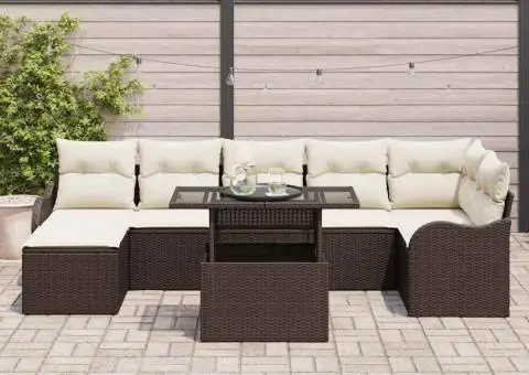Set de 8 Piese de Sofa pentru Grădină cu Pernuțe Maro Ratan Poli - 3/5