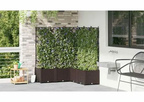 Jardiniere de grădină cu spalier, 5 buc., maro, 120x120x143 cm - 4/5