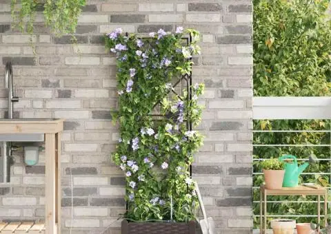 Ghivece de Grădină 1 buc Zăbrele Maro 40 x 40 x 126 cm Plastic - 3/5