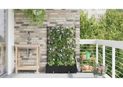 Jardiniere de grădină cu spalier, 2 buc., negru, 80x80x125.5 cm - 4/5