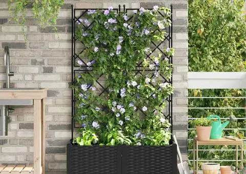 Jardiniere de grădină cu spalier, 2 buc., negru, 80x80x143 cm - 1/5