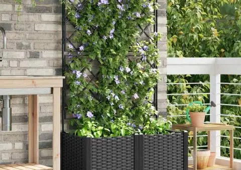 Jardiniere de grădină cu spalier, 2 buc., negru, 80x80x143 cm - 3/5