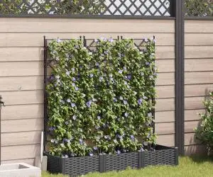 Jardiniere de grădină cu spalier, 3 buc., negru 120x40x125,5 cm