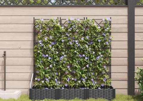 Jardiniere de grădină cu spalier, 3 buc., negru 120x40x125,5 cm - 3/5