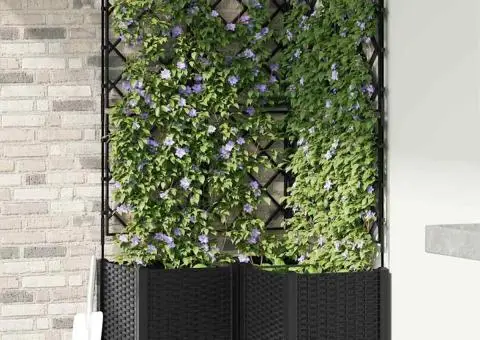 Jardiniere de grădină cu spalier, 3 buc., negru, 80x80x143 cm - 1/5