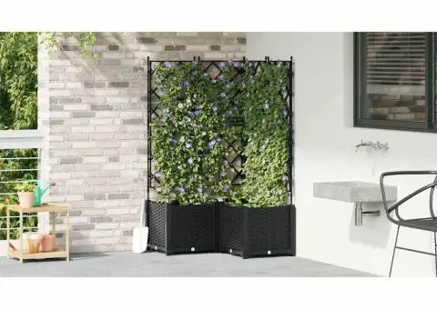 Jardiniere de grădină cu spalier, 3 buc., negru, 80x80x143 cm - 4/5