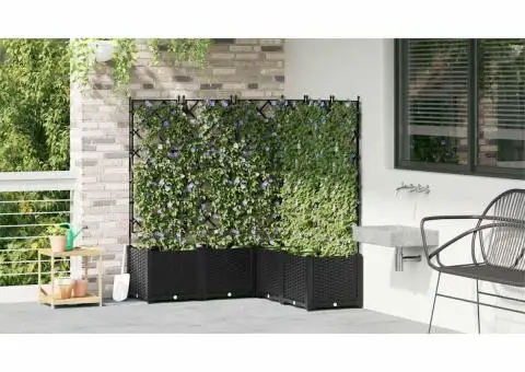 Jardiniere de grădină cu spalier, 5 buc., negru, 120x120x143 cm - 4/5