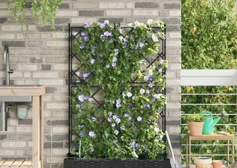 Ghivece de Grădină 1 buc Zăbrele Negru 80 x 40 x 126 cm Plastic - 1/5