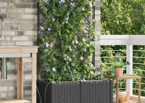 Ghivece de Grădină 1 buc Zăbrele Negru 80 x 40 x 142 cm Plastic - 1/5