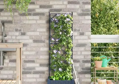 Jardinieră de grădină cu spalier, gri, 40x40x125.5 cm - 1/5