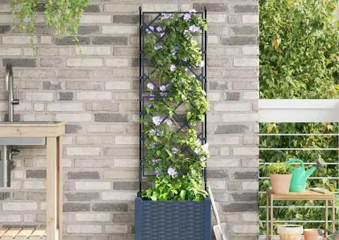 Jardinieră de grădină cu spalier, gri, 40x40x143 cm - 1/5