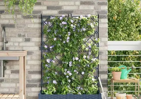 Jardiniere de grădină cu spalier, 2 buc., gri, 80x40x125,5 cm - 1/5