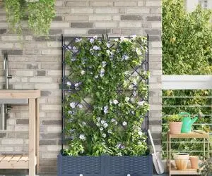 vidaXL Jardiniere de grădină cu spalier, 2 buc., gri, 80x40x125,5 cm